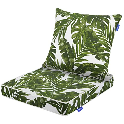 INFBLUE Deep Seating Chair Cushion Outdoor Patio Seat and Back Cushion Set for Outdoor Furniture Water Repellent 22'' x 22'' Patio Deep Seat Cushions Fade Resistant (Green Leaf)