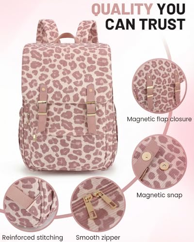 Image of Corduroy Laptop Backpack for Women, Fits 15.6 Inch Computer Bag, College High School Bookbag Travel Daypack Purse, Work Business Bags - Corduroy Leopard