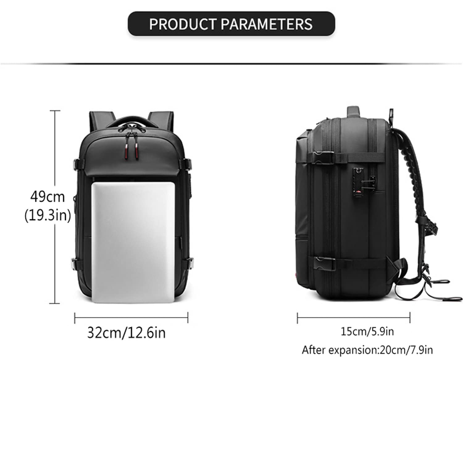 Herenrugzak, 19 inch laptop uitbreidbare rugzakken, grote capaciteit vacuüm compressiezak, natte scheiding droge en natte scheiding reishandtas (kleur: rood) klein cadeau