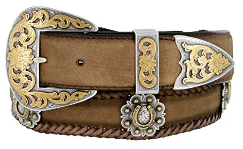 Gold Horseshoe Berry Conchos Leather Scalloped Belt