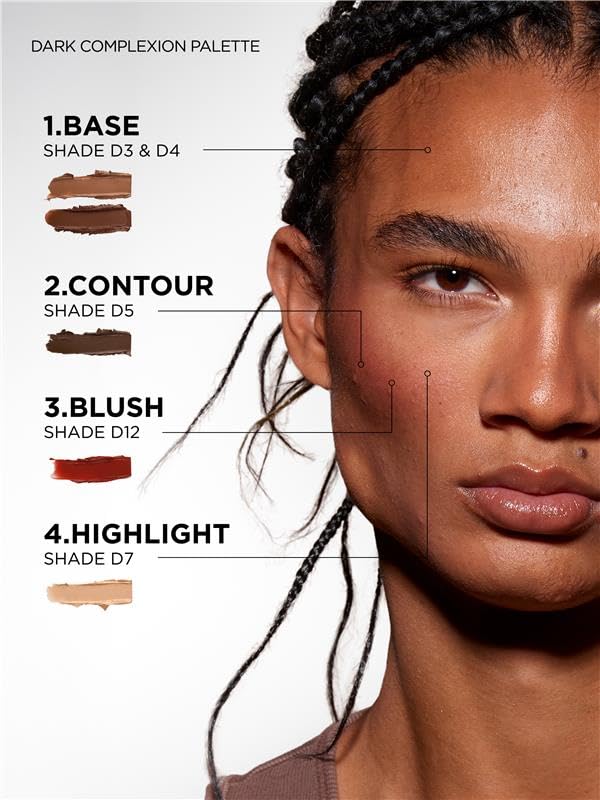 SOSU Cosmetics Complete Canvas Complexion Palette, 12 Ultra-Blendable Cream Shades, Dark, Base Contour Blush Highlight - Image 4
