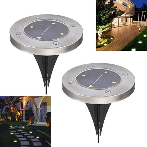 2 pcs 4 LED Lámpara Subterránea Luces enterrada Solares Pathonor Lámpara enterrada inground Iluminación empotrable decoraciones de jardín,caminos 2 colores