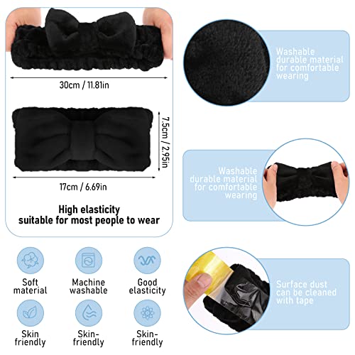 Molain Spa Stirnband Schleifen Haarbänder Make up Stirnbänder Damen Korallen Fleece Elastisches Stirnband Waschen des Gesichts Dusche Sport Schönheitspflege 1 Stück Schwarz