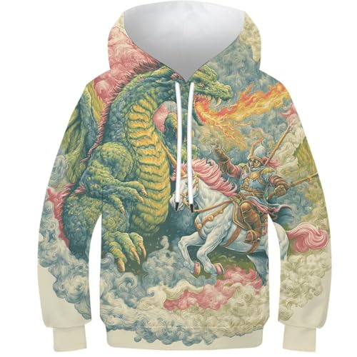 Sweat à capuche enfant dragon et licorne 11-13 ans avec poche