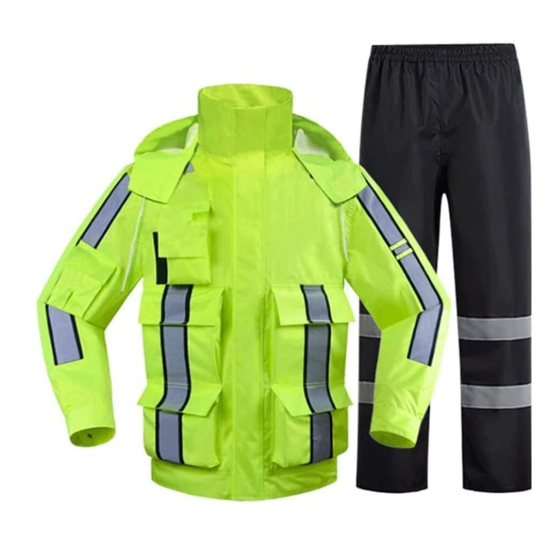 Alta Visibilidad de Seguridad de Seguridad de Trab Chaqueta de seguridad de seda impermeable Traje de trabajo verde fluorescente Transpirable Calor Mono reflectante Chaleco de construcción