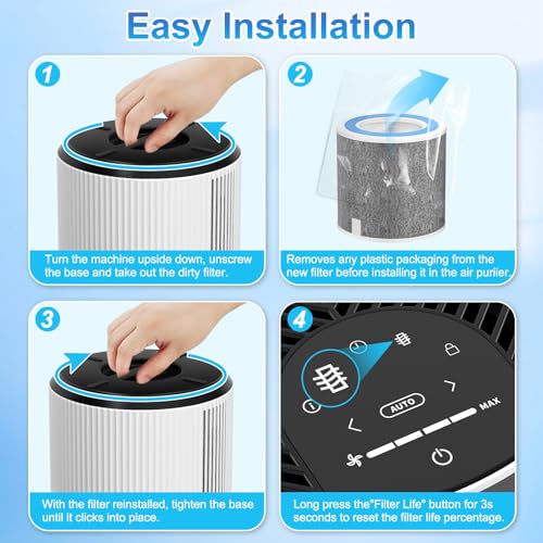 Image of 4 Pack HP102 Replacement Filter Compatible with Shark Air Purifier HP100 HP105 HP152 and 3-in-1 Models HC450 HC451 HC452 HC455, Part No. HE1FKPET, HE1FKBAS