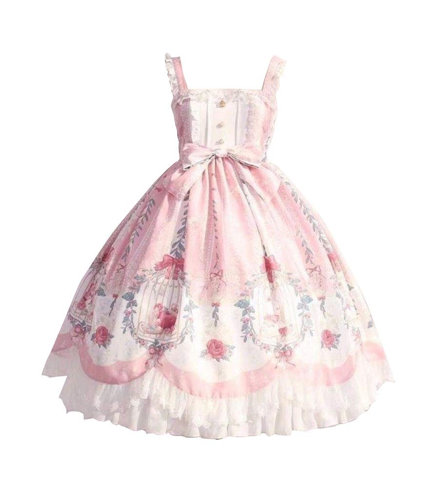 Nite closet Sweet Lolita Dress Blue Pink Sleeveless Costume Maid Knee Length Cross Printed Outfit