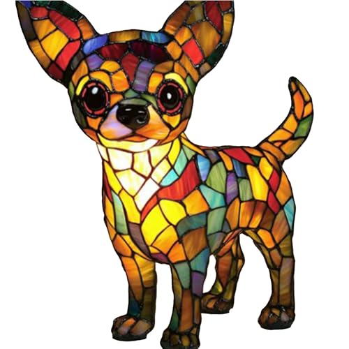 LED Lampe (Corgi/Mops/) - Handgefertigte Harz Nachttischlampe mit warmem Umgebungslicht, Wohndeko für Hundeliebhaber & Tierische Schlafzimmerbeleuchtung, Chihuahua A
