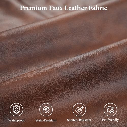 Image of Vesgantti 100 inch PU Faux Leather Couch with Movable Ottoman, Large 3 Seater L Shaped Leather Sectional Sofa with Side Pocket, Comfy Mid Century Modern Modular Sofa for Living Room, Apartment, Cocoa