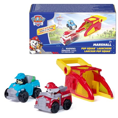 PAW Patrol Marshall Pup Squad Launchers with Rex Vehicle 2-Pack, Kids Toys for Boys and Girls Ages 3 and Up
