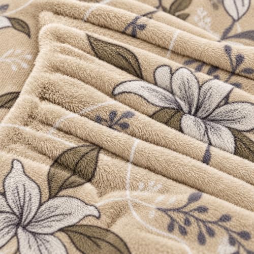 Image of VOMZER Elastic Fitted Warm Flannel Bedsheet King Size Warm Velvet Bedsheet for Winter Double Bed | 2 Pillow Covers, Size - 72 x 78 x 8 Inches (Serene Biege Floral)