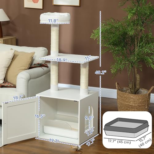 Árbol para gato con caja de arena integrada, 2 en 1, blanco miniatura 7