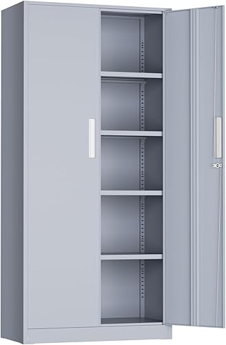 INTERGREAT Armarios de almacenamiento de garaje con puertas y estantes, gabinete de acero con bloqueo de herramientas de 72 pulgadas, gabinete de