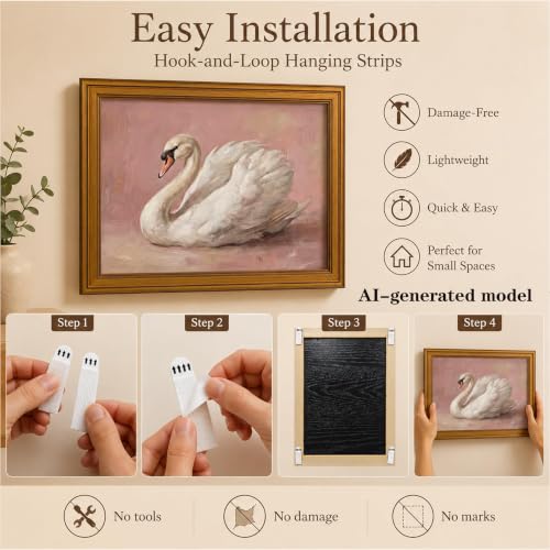 Image of NALEPS Vintage Swan Framed Wall Art, Swan Picture Wall Decor,12x16 In