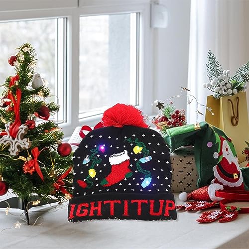 Chapéu de Natal LED | Chapéu de malha iluminado,Gorros quentes de inverno, chapéus de Natal colorido