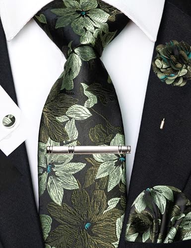 Image of JEMYGINS Mens Tie and Pocket Square,Lapel Pin,Cufflinks,Tie Clip Sets with Gift Box 5PCS