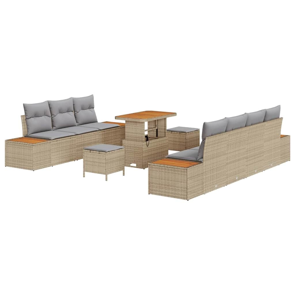 Polirattanowy Nowoczesny Zestaw Sof Ogrodowych Beżowy 10 Części