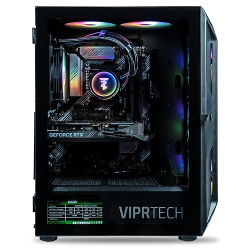 Image of ViprTech Ghost 3.0 Liquid-Cooled PC - AMD Ryzen 7 (4.4Ghz Turbo), RTX 4060 8GB, 16GB DDR4 RAM 1TB SSD, VR-Ready, Streaming, WiFi, RGB, Win 11, Gaming Desktop Computer, Onyx Black