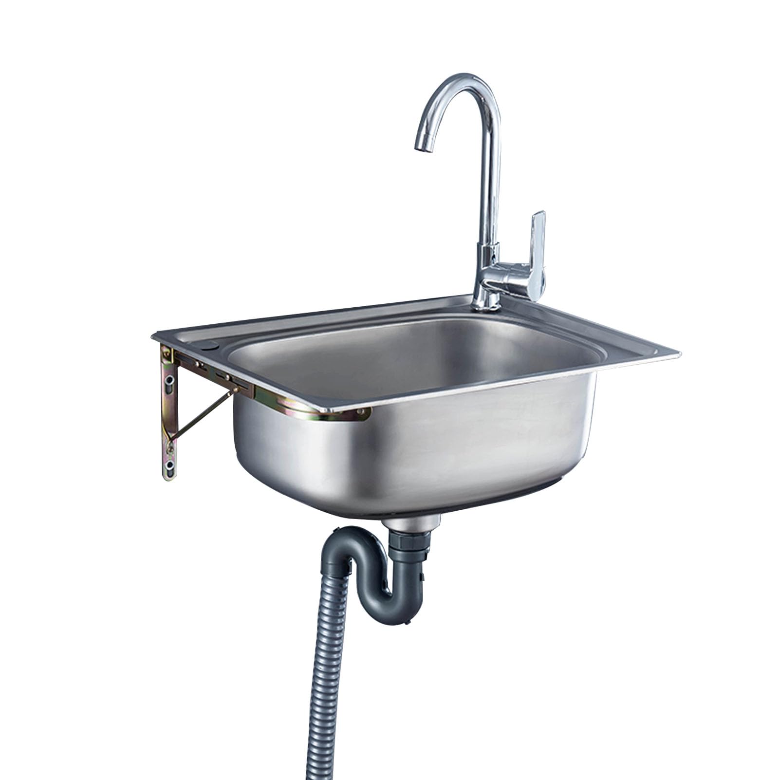 ZQFHSX Stainless Steel Kitchen Sink Free Standing， Wall Mounted Single Bowl Utility with Bracket,(48x35cm)