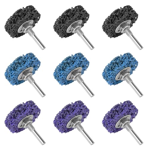 NUTKIT 9 PCS Disque de Nettoyage, Disque Abrasif 50mm, Disques de Nettoyage CSD, Dérouillant Disque Abrasif pour Meuleuse d'Angle, pour Enlèvement de Rouille, Peinture, l'oxydation(Violet/Bleu/Noir)