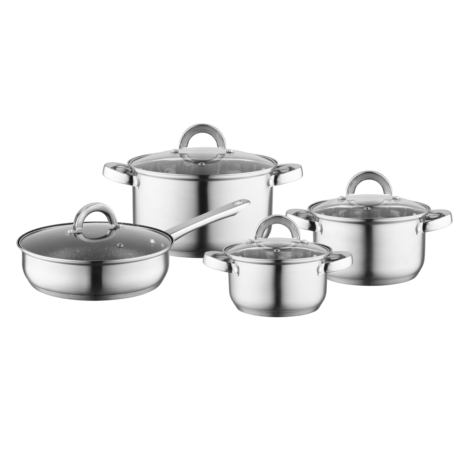 Batterie De Cuisine Florina Claude 8 Pièces - Casseroles Inox Induction Avec Couvercles Verre