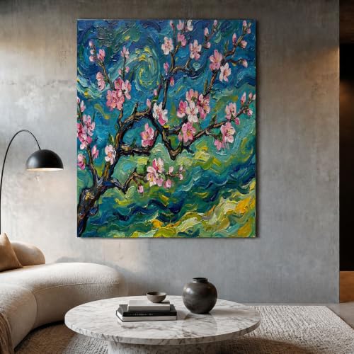 Tableau Mural Branches de Pêcher en Fleurs de style champs de montagne tourbillonnants
