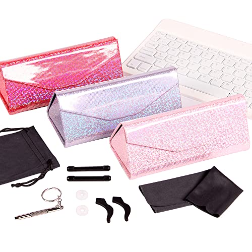 Image of ADBGV 3Pcs Unisex Hard Shell Eyeglasses Cases, Protective Case For Glasses,Sunglasses Case with Cleaning Cloth