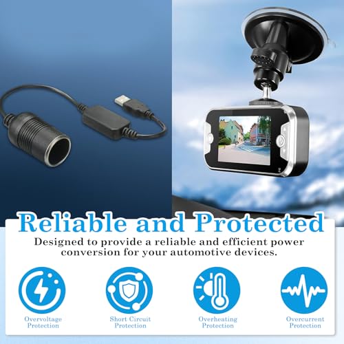 Image of USB to Cigarette Lighter Socket, 5V USB A Male to 12V 8W Adapter Converter Power Cable Car Charger Plug for Dash Cam, GPS, LED Light Strips, Car Purifier, E-Dog, Automotive Electronics