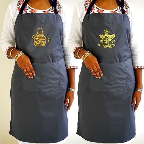 Image of Waterproof Printed Kitchen Apron for Women & Men, Adjustable Neck Cooking Apron with Front Pocket, Oil & Stain Resistant Apron for Cooking, Baking & Kitchen Use