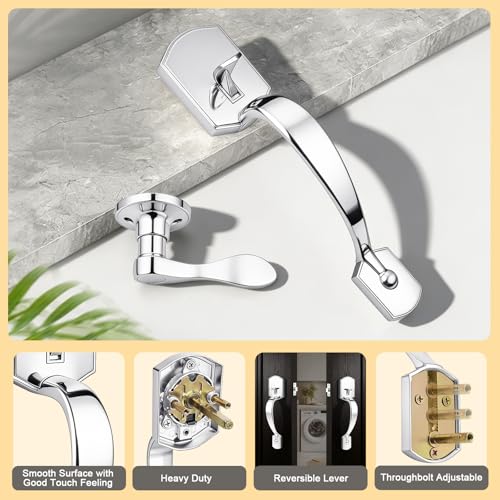 Image of Probrico Polished Chrome Front Door Handle, Heavy Duty Entry Door Handle with Interior Reversible Handed Lever, Lock Grip Handle with Wave Lever Keyless Door Locks, 1Pack