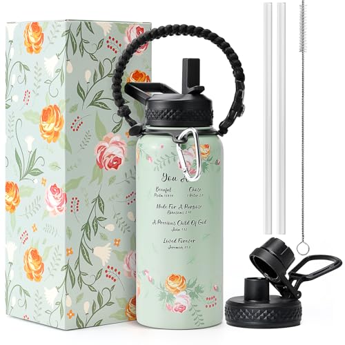 Topre 32oz Insulated Water Bottle,Stainless Steel Vacuum Water Bottle, BPA-Free & Leakproof -with Paracord Handle,Strap,Straw Spout Lids, Water Jug for Gym Sports,Christmas Gifts for Women