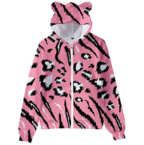 Kapuzenjacke mit Reißverschluss für Frauen, Männer, Sport-Sweatshirt, Leoparden Mosaik Muster, Bedruckte Oberbekleidung(c-Rosa,XL)