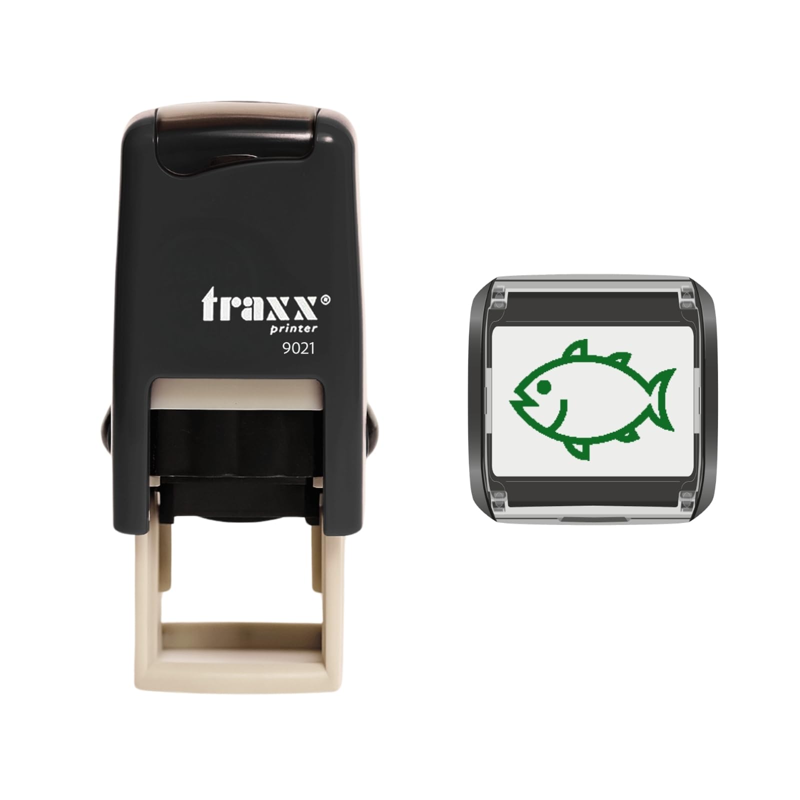 Traxx 9021 Loyalty Card Self Inking Rubber Stamp Fish Shop Fishing Bait Aquarium *A Green Fish Design*
