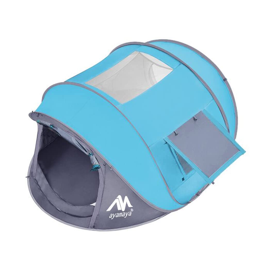 AYAMAYA Pop Up Tent 4 Person Tents for Camping with Skylight, Waterproof Family Tent with Removable Rainfly Automatic Setup in Second, 2 Doors & Side Windows 3-4 People Instant Easy Popup Beach Tent