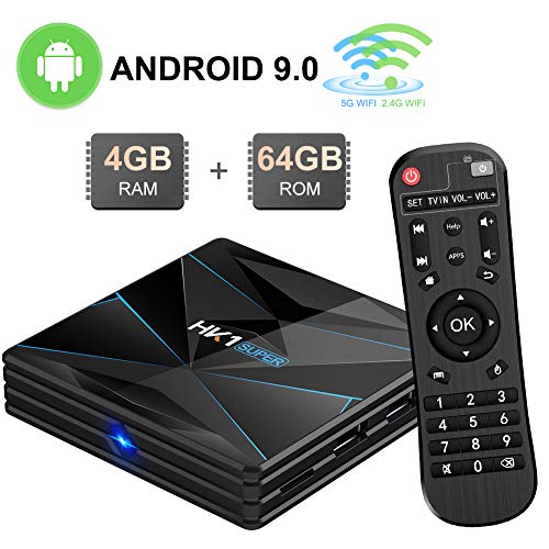 Sidiwen Android 9.0 TV Box HK1 Super 4GB RAM 64GB ROM RK3318 Quad-Core Dual WiFi 2.4G/5G BT 4.0 Ethernet H.265 USB 3.0 Admite Decodificador 3D 4K Ultra HD Set Top Box