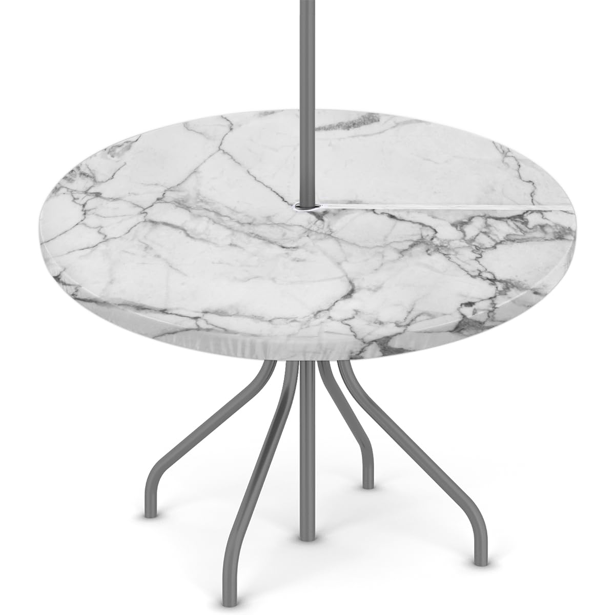 YPPAHHHH Round Outdoor Fitted Tablecloth with Umbrella Hole, Marble Elastic Table Cloth Grey Marble Waterproof Table Cover with Zipper for Patio Picnic, 36