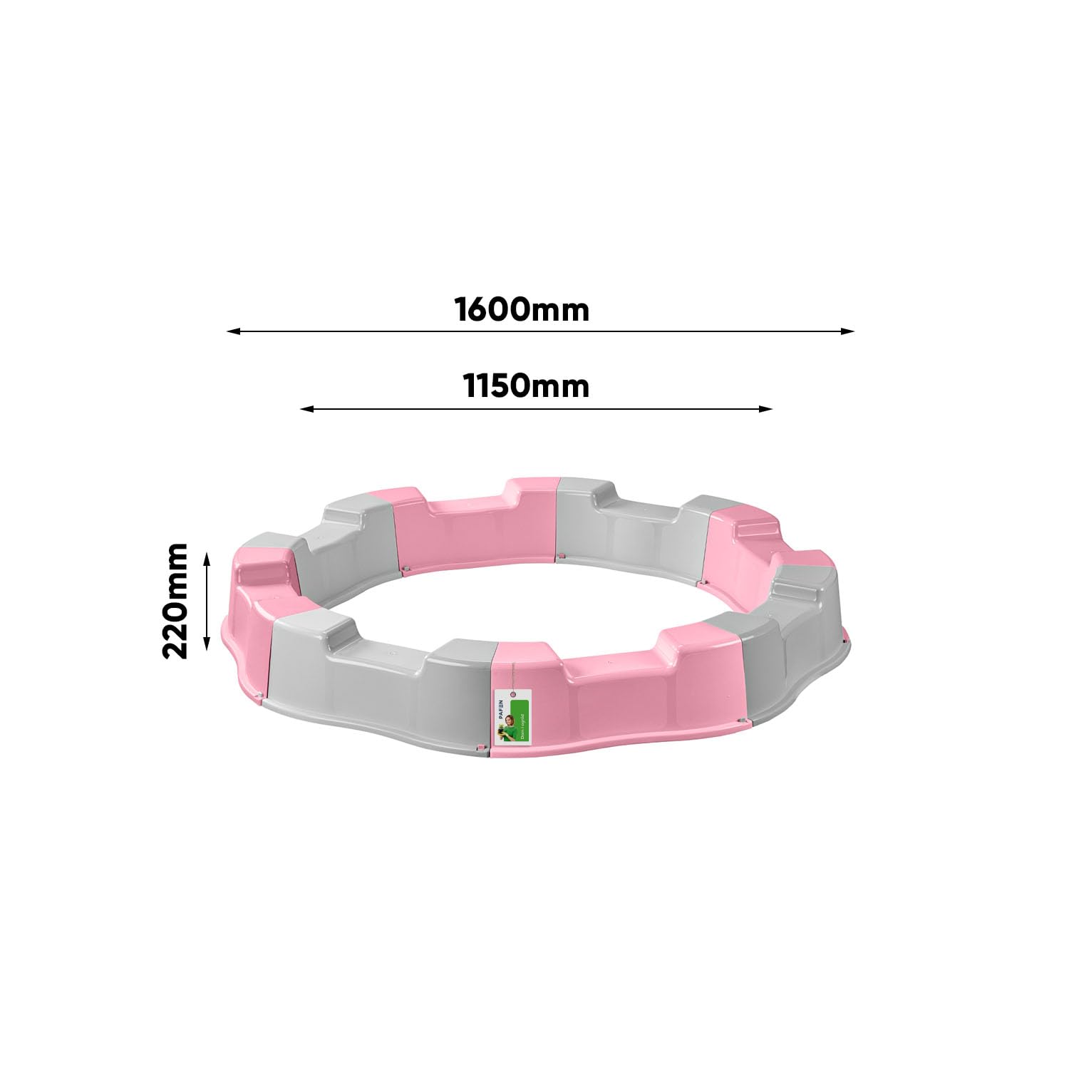 Sandkasten für Kinder mit Spielzeug - 160 x 22 cm - Modularer Sandbox 8 Elemente Runder Sandkiste für Garten Outdoor | Grau/rosa | Kunststoff