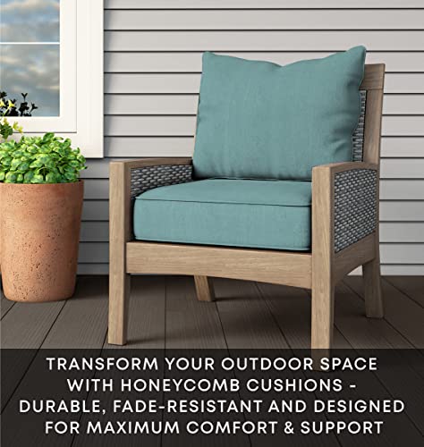 Honeycomb Outdoor Textured Solid Coastal Blue Deep Seating Patio Cushion Set: Resilient Foam Filling, Weather Resistant, Stylish Set, Seat: 24" W X 23" D X 6.5” T; Back: 27" W X 24” L #TOP1