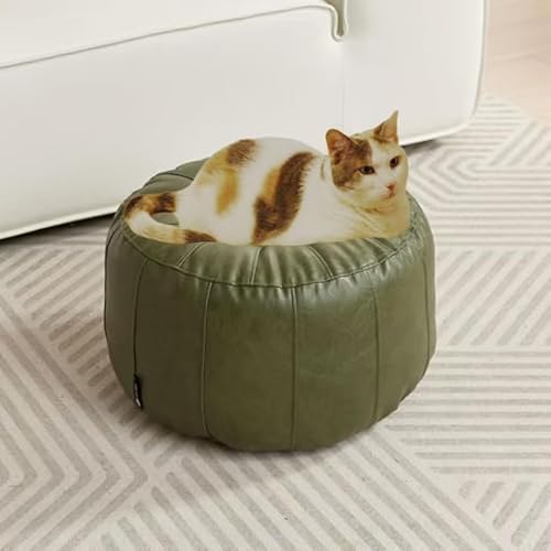 Miniatura 17 de Louis Donné Funda de puf sin relleno, taburete redondo otomano para reposapiés, puf de almacenamiento, puf de piel sintética impermeable, reposapiés