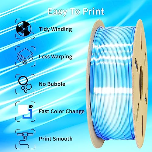 Image of BBLIFE Silk White to Silk Sapphire Blue Color Change PLA 3D Filament, 1.75mm 3D Printing Filament, 2 Color Gradient Change Multi Colored Silk PLA, Widely Fit 3D Printer, 1KG Silk White to Blue PLA