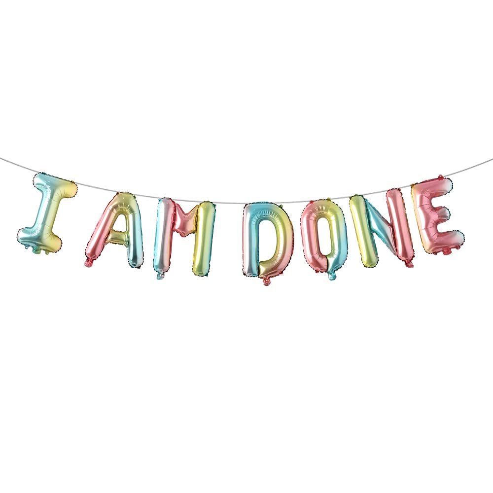 RUIANSI16 Inch Graduation Party Balloons Multicolor I am Done Foil Balloons Joy Party Silver I am Done Foil Balloons for Graduation Party Supplies Banner (I AM Done Rainbow)