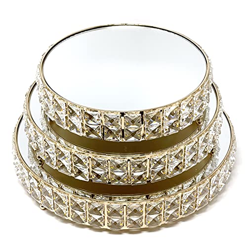 Image of allgala Wedding Cake Stands 3-Piece Set Crystal Gold Plated Cheese Dessert Cupcake Cake Stand with Mirror Plate-Gold Round-HD89202