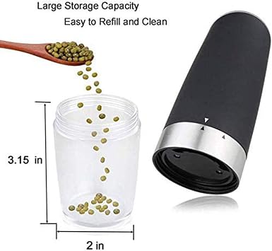 Gravity Electric Salt and Pepper Grinder Abrader Sets Battery Powered Mill High Capacity Adjustable Grind Coarseness with Blue LED Light Pack of 2,Silver.Black