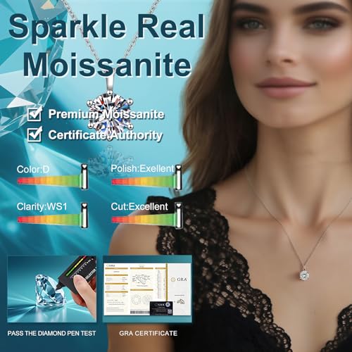 2ct GRA Certified Moissanite Necklace for Women - 14K White Gold Plated S925 Sterling Silver Pendant, D/VVS1 Excellent Cut, Adjustable Chain, Luxurious Gift for Her3