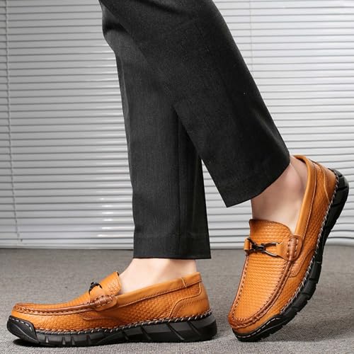 Men's Classic Business Casual Shoes Hand Sewn Slip Resistant Wear-Resistant Oxford Shoes Lightweight Soft Casual Cowhide Shoes Brown 5