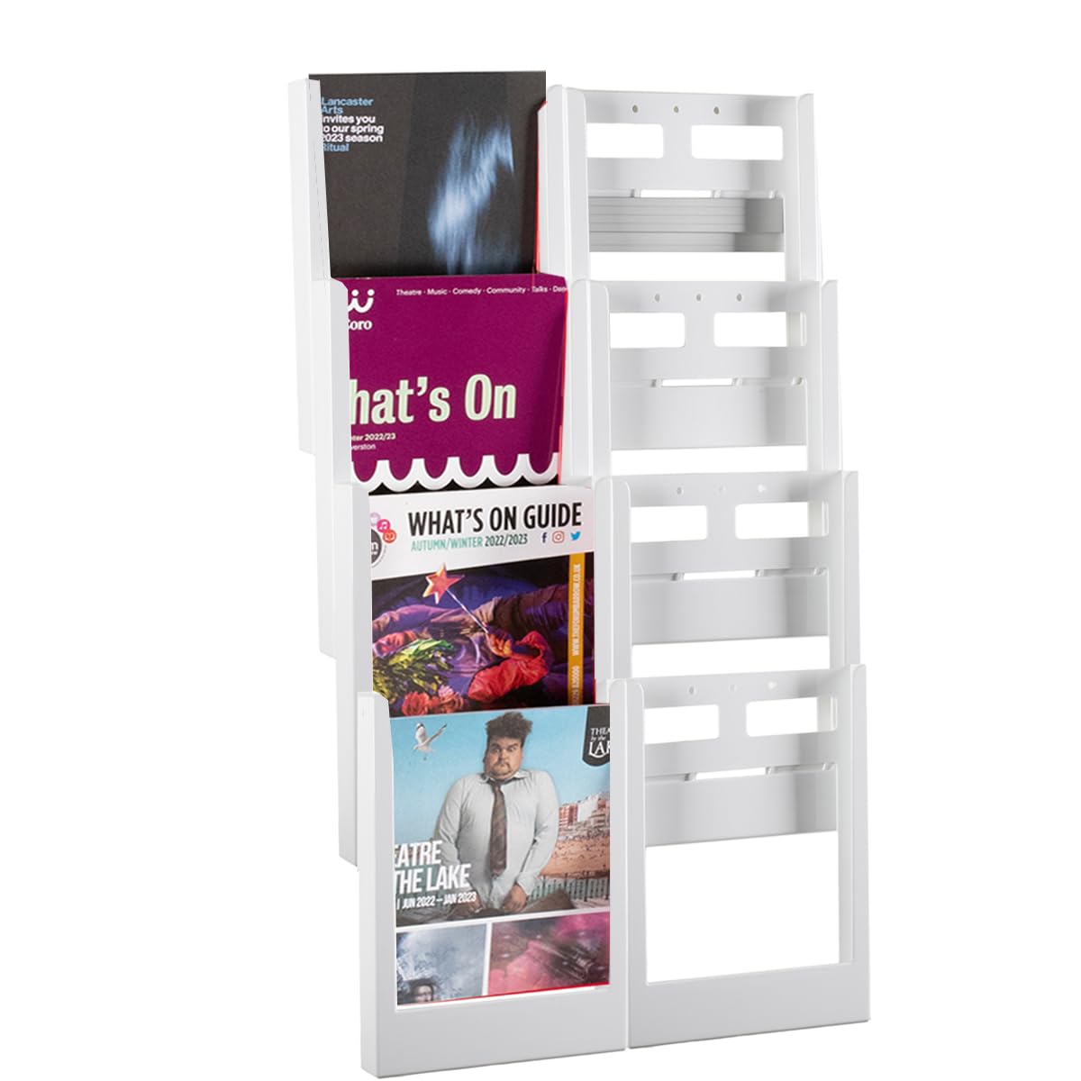 Wonderwall Leaflet Holder A5 | Literature Display Brochure Dispenser | Wall Mounted | Expanda-Stand System | WHITE Coloured 8 X A5 pockets - Ideal for Reception Areas