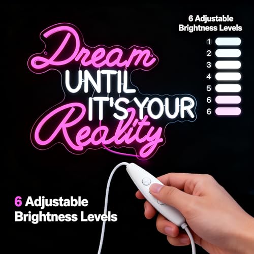 Image of Dream Until Its Your Reality LED Neon Light,Pink Neon Sign，Bedroom, study, classroom and office decoration.16.9x12.6in 5V USB Decor,