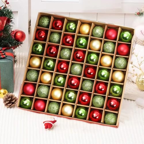Neioaas 49 PCS Mini Christmas Ball Ornaments for Mini Tree - 3cm/1.18 Christmas Tree Hanging Ornament Balls Traditional Red Green Gold Xmas Baubles Set Xmas Decorations for Family Birthday Party