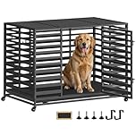 SONGMICS HOME Heavy-Duty Dog Crate Cage for Large Dogs, XXL, Expandable, with Removable Tray, Door, Lockable Wheels, 122 x 75 x 88 cm, Ink Black PPD025B01
