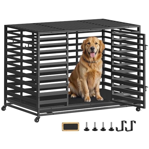 SONGMICS HOME 犬ケージ 中型犬 大型犬 トレー付き 頑丈安全 拡張長可能デザイン ペットケージ ペットサークル 大型 組立簡単 室内外兼用 幅122x奥行74.5x高さ88cm ペットハウス PPD025B01